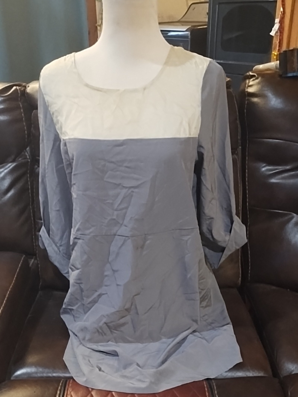 Tony Hawk Two-Tone Scoop Neck Dress - Gray & Cream